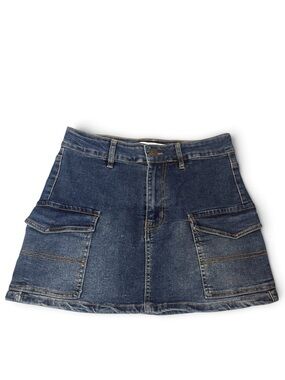 Denim Utility Mini Skirt in Dark Blue